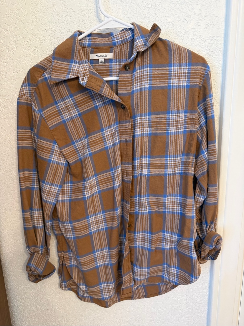 Madewell Brown and Blue Plaid Button-Down Shirt